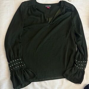 Vince Camuto Dark Green Blouse with Studded Sleeves